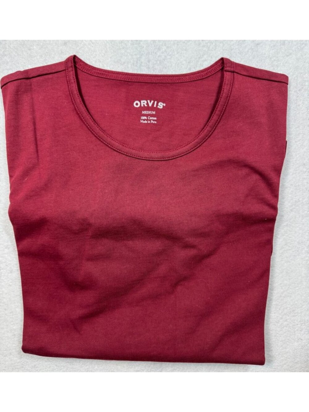 Orvis Women's Crew Neck 3/4 Sleeve Shirt Burgundy Maroon 100% Cotton Size Medium